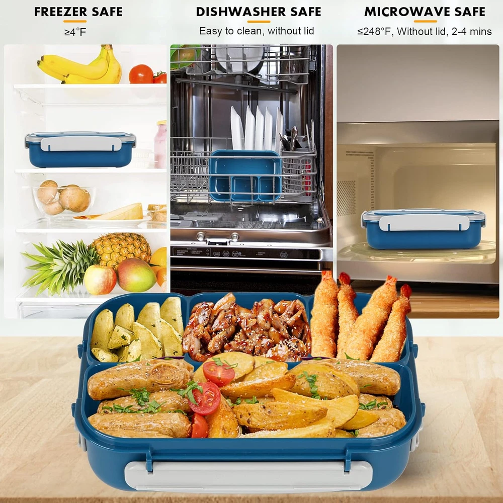 Bento Box, Lunch Box Kids, 1300ML Bento Box Adult Lunch Box with 4 Compartment &