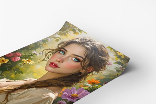 Woman with Heterochromia and a Brain in a Flower Garden Poster Print - Picture 2 of 2
