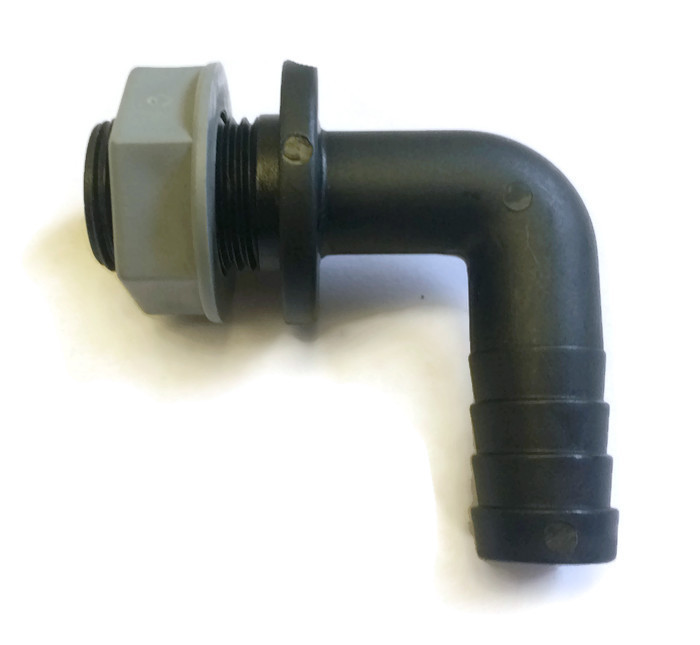 Large Flange Water Butt Hose Connector Elbow 3/8"" Thread x 13mm Hose Barb