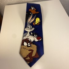 Warner Bros 2002 Looney Tunes Tie Navy Blue Taz Bugs Tweety Sylvester Daffy 59"