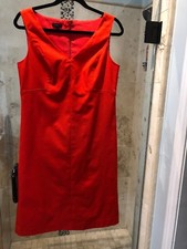 Talbots Shift Dress 8 Bright Red Orange Cotton Stretch V-Neck Career Fall Colors