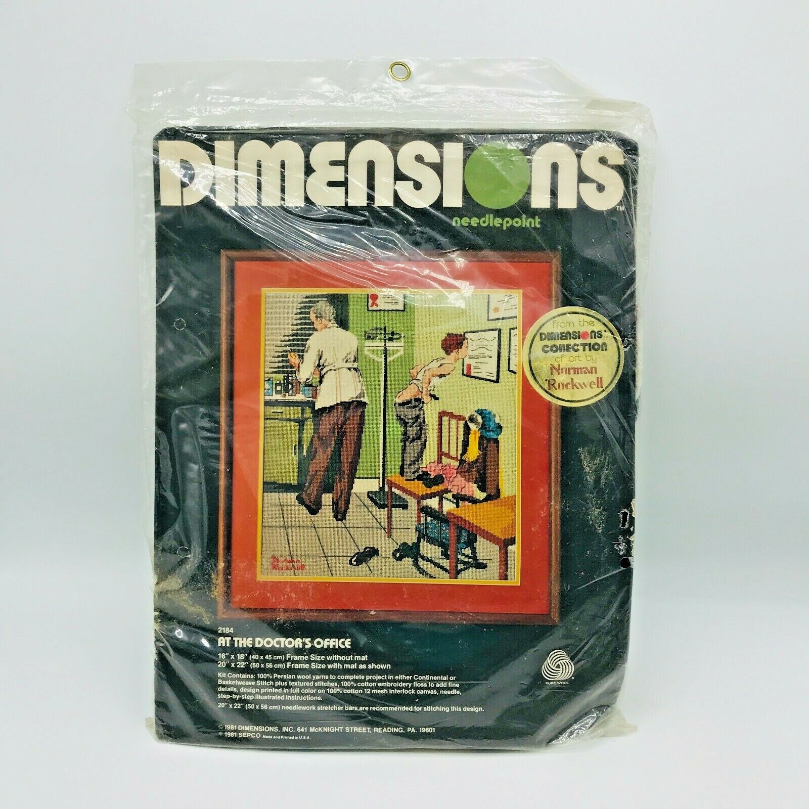 1981 Dimensions Needlepoint At The Doctors Office Norman Rockwell 16 x 18