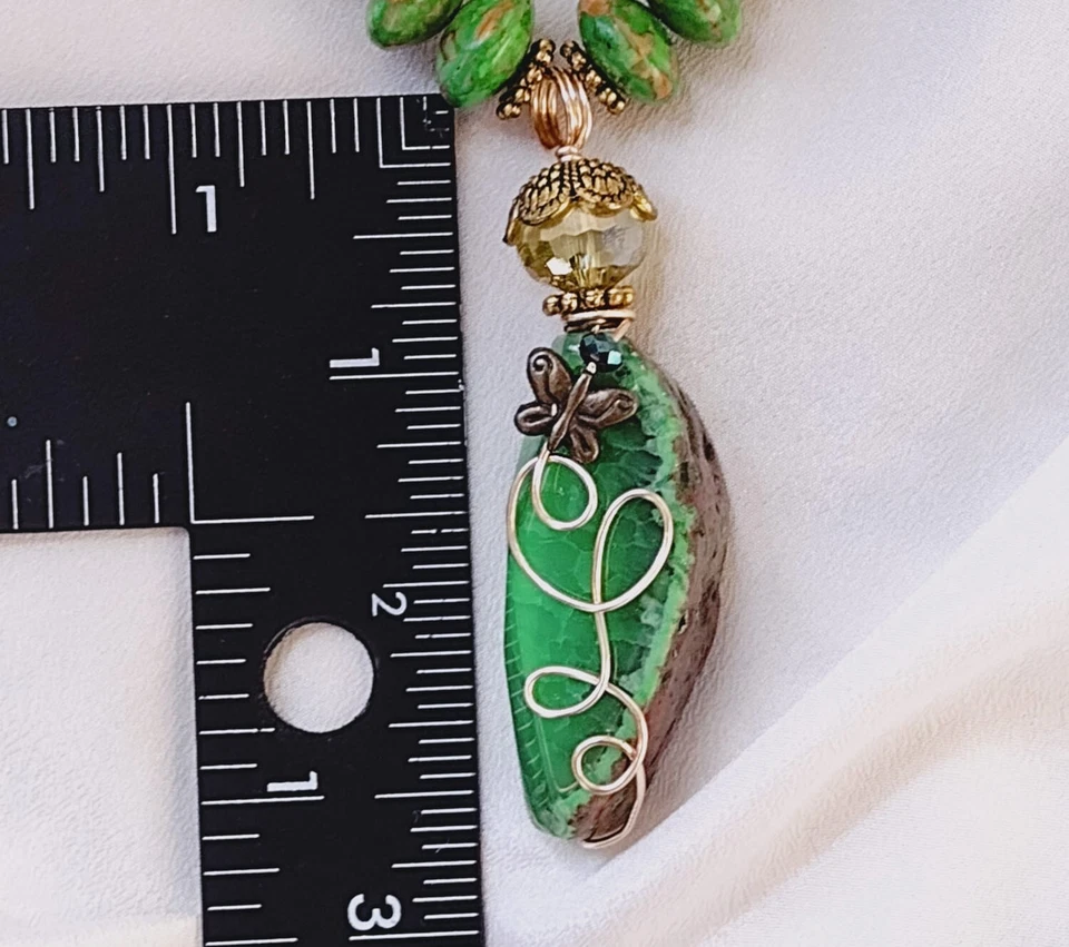 Collar turquesa verde y cristal con colgante de ágata y pendientes 18 pulgadas Foto 2 de 3