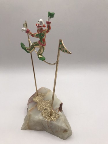 JuDi Originals 24k Gold Plated Clown Tightrope Dancer 8" Sculpture on Onyx Base - Picture 8 of 19