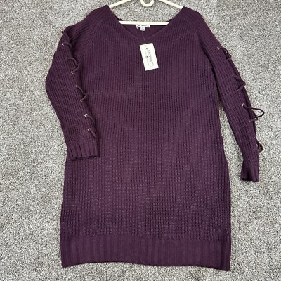burgundy knit sweater dress Women's No Better Time Burgundy Ribbed Knit Sweater Mini Dress | Size: L main image 1
