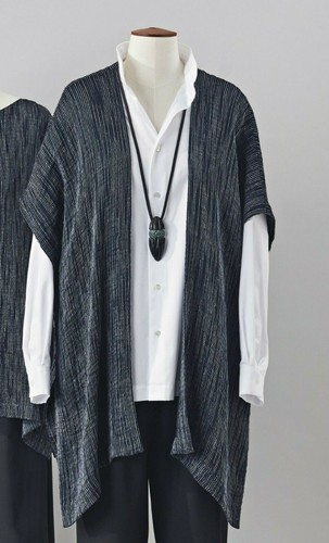 NWT Eskandar DARK NAVY CRINKLED Linen 32” Long Tabard Jacket O/S - Picture 12 of 15