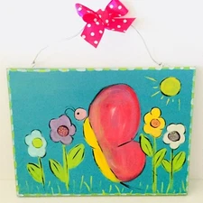Hand-painted Wooden Sign/Picture, Girls Room Decor, Flower, Butterfly Unique 