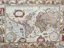 17 Century Vintage Hydrographic Map of the Whole World by Joan Blaeu Fine Art