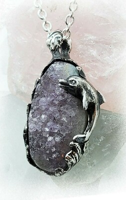 Halskette Delfin mit natürlichem Amethyst Stein Sterlingsilber