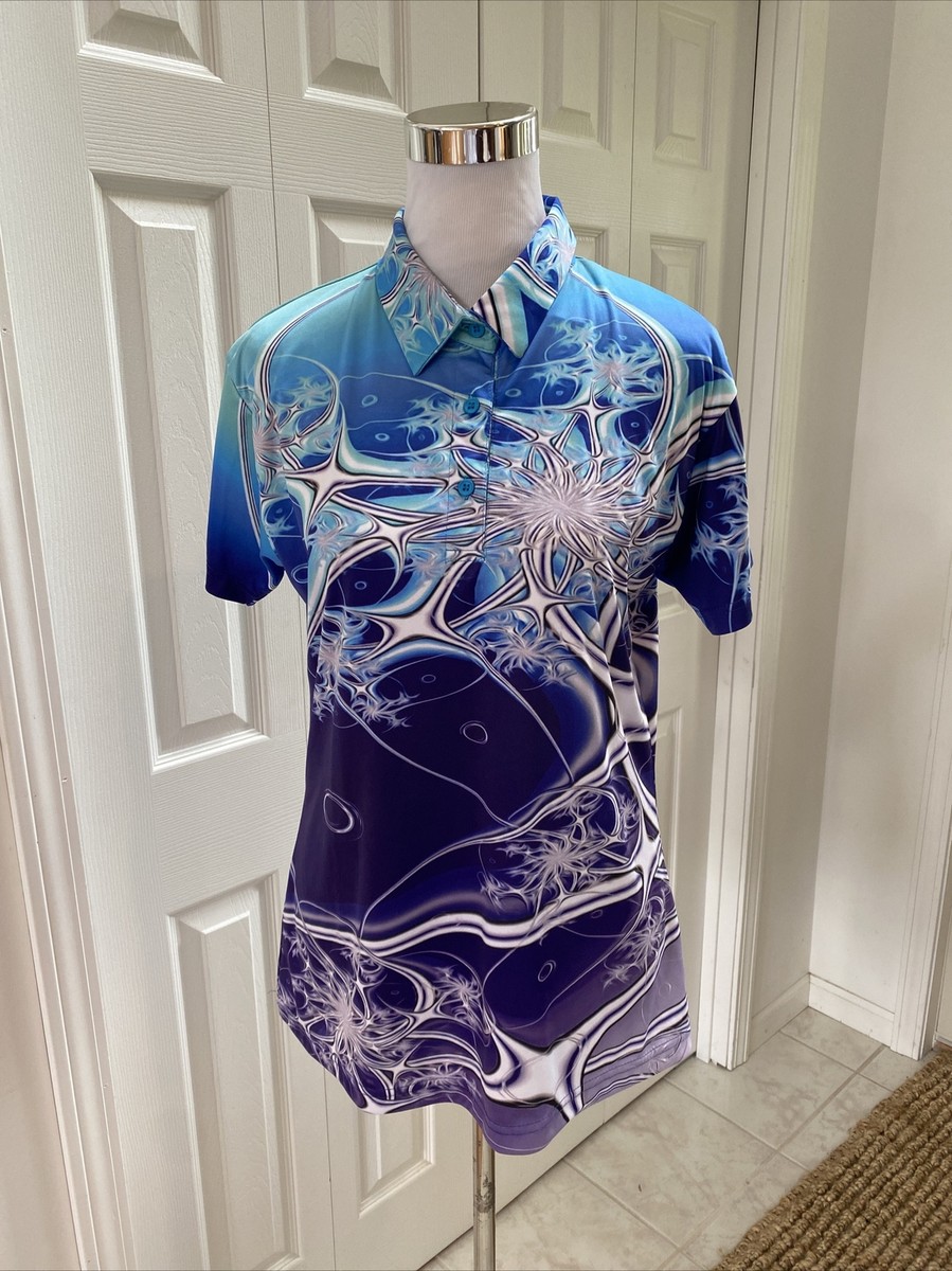 PLG Play Loud Golf Silently be Heard Polo Blue Purple Geo