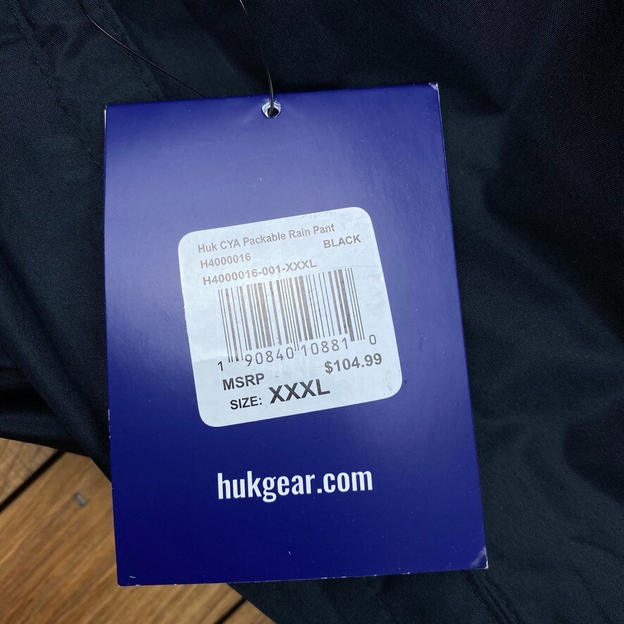 HUK Performance Fishing CYA Waterproof Black Packable Rain Pants Men's