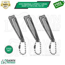 3 Pcs Professional Fingernail Clippers 2" Curved Sharp Cutter & Nail File Set