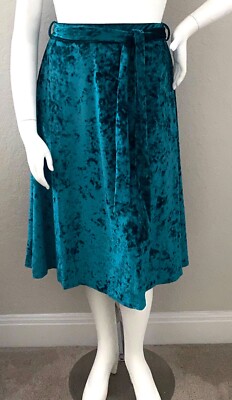 Milly Penzance Stretch Velvet Belted Midi Skirt Teal Blue Plus 1XL 2XL 3XL New!