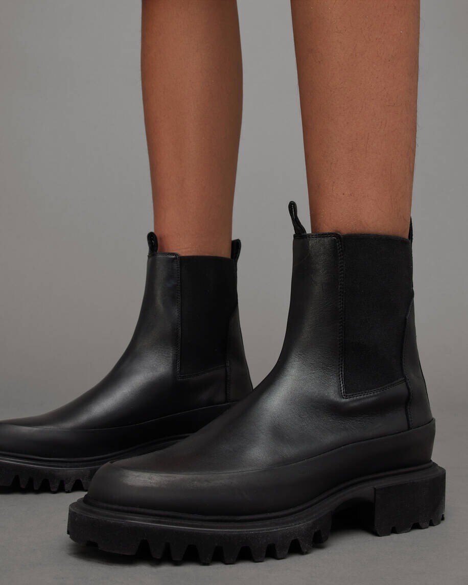 All Saints Harlee Chelsea Black Leather Lug Sole Chunky