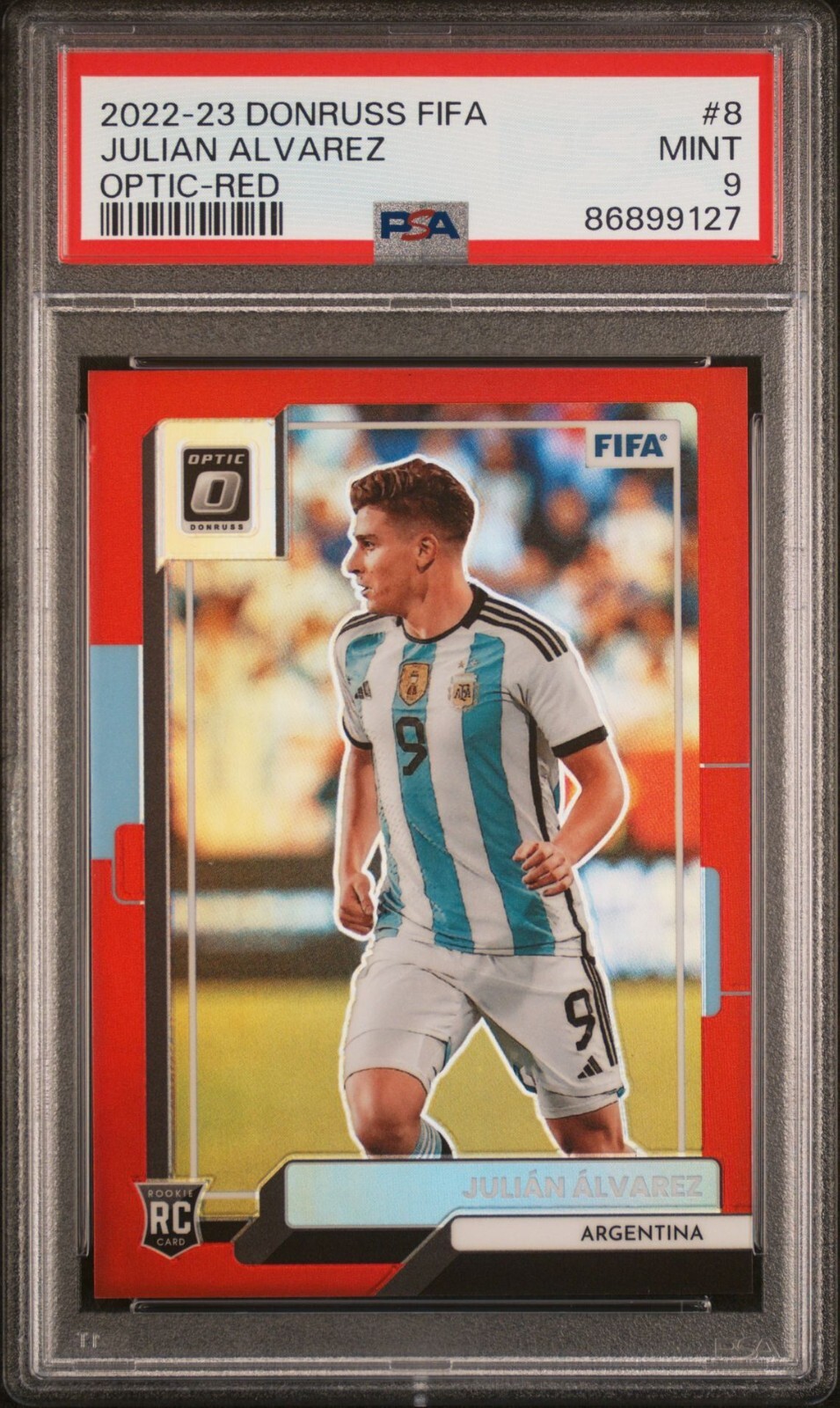 2022 Panini Donruss FIFA 8 Julian Alvarez Optic Red /165 PSA 9 Argentina