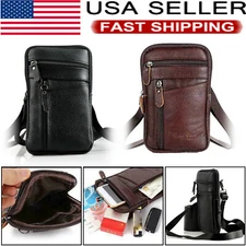 Men Leather Fashion Phone Pouch Belt Bag Shoulder Crossbody Waist Pack Handbag