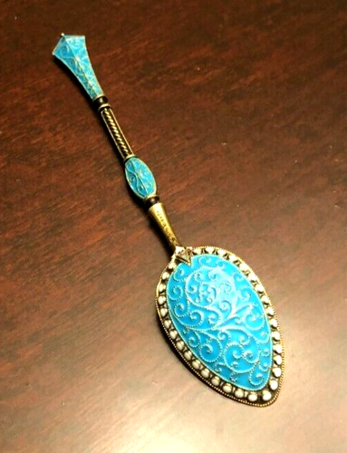 Stunning Antique Guilloche Enameled Jeweled Sterling Silver Spoon David Andersen - Picture 1 of 5