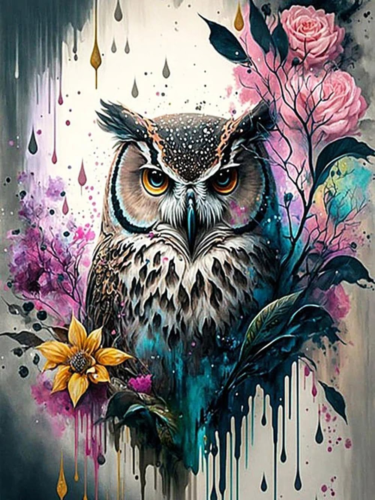 5D Flower Owl Diamond Painting Kit - Full Drill DIY Gem Art for Home Decor 12x16