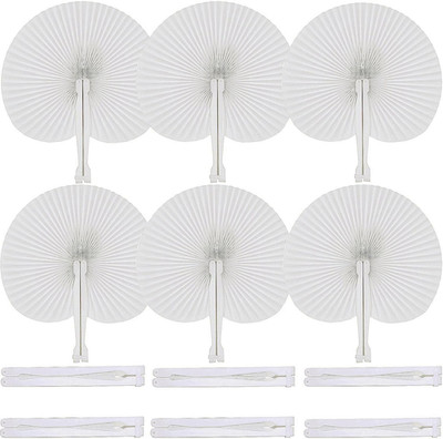 60 Pcs White Paper Fans,Foldable Handheld Fans for Women,Round Wedding Decorativ