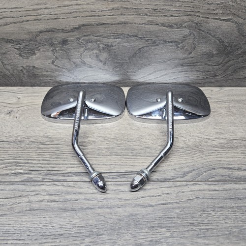 Harley Davidson Chrome Rectangular Motorcycle Mirrors Set L e4 1012 Short Stem