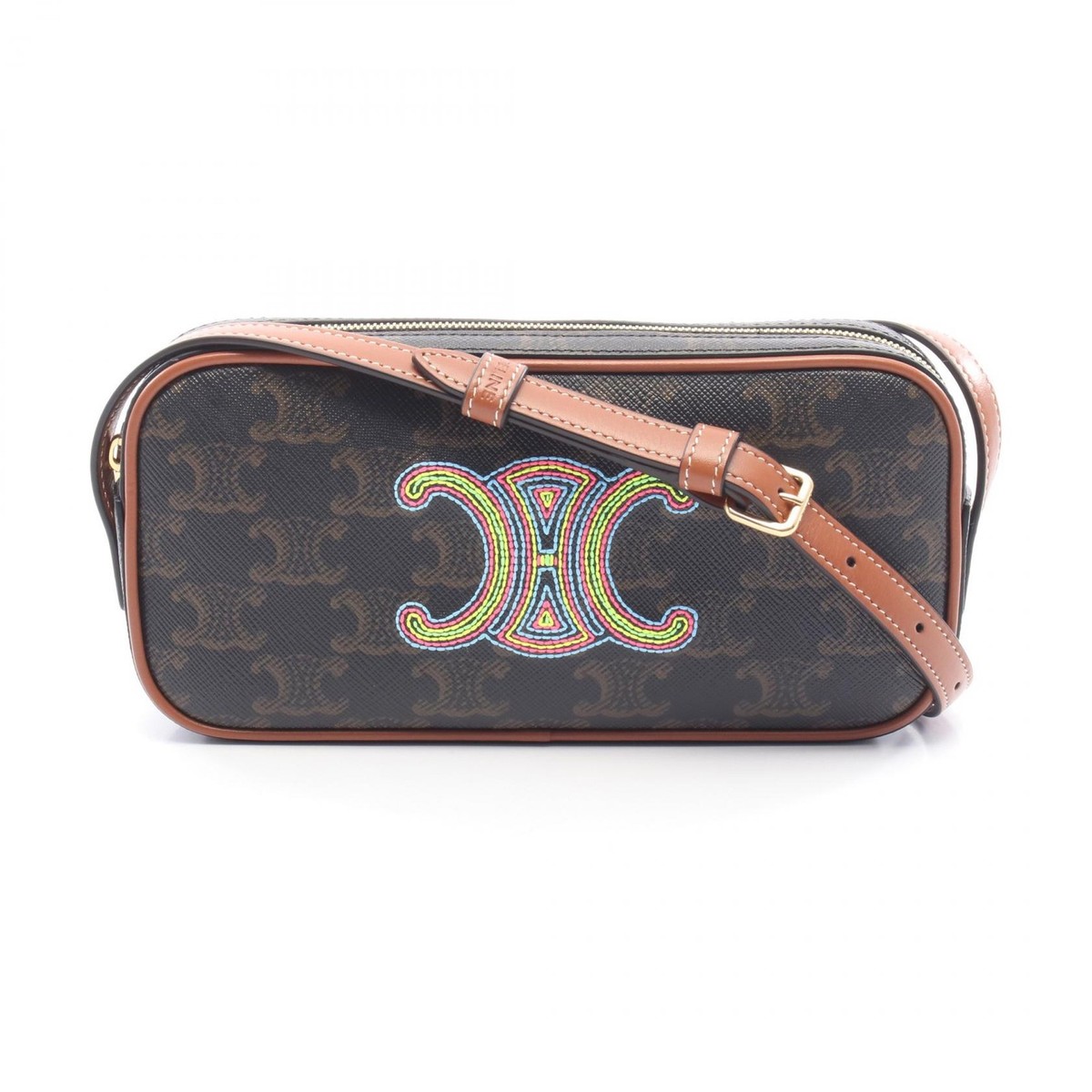 CELINE Triomphe Mini Camera Shoulder Bag PVC coated canvas leather
