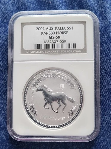 2002  Australia 1 oz .999 Silver Lunar ** Year of the Horse ** NGC MS 69 **