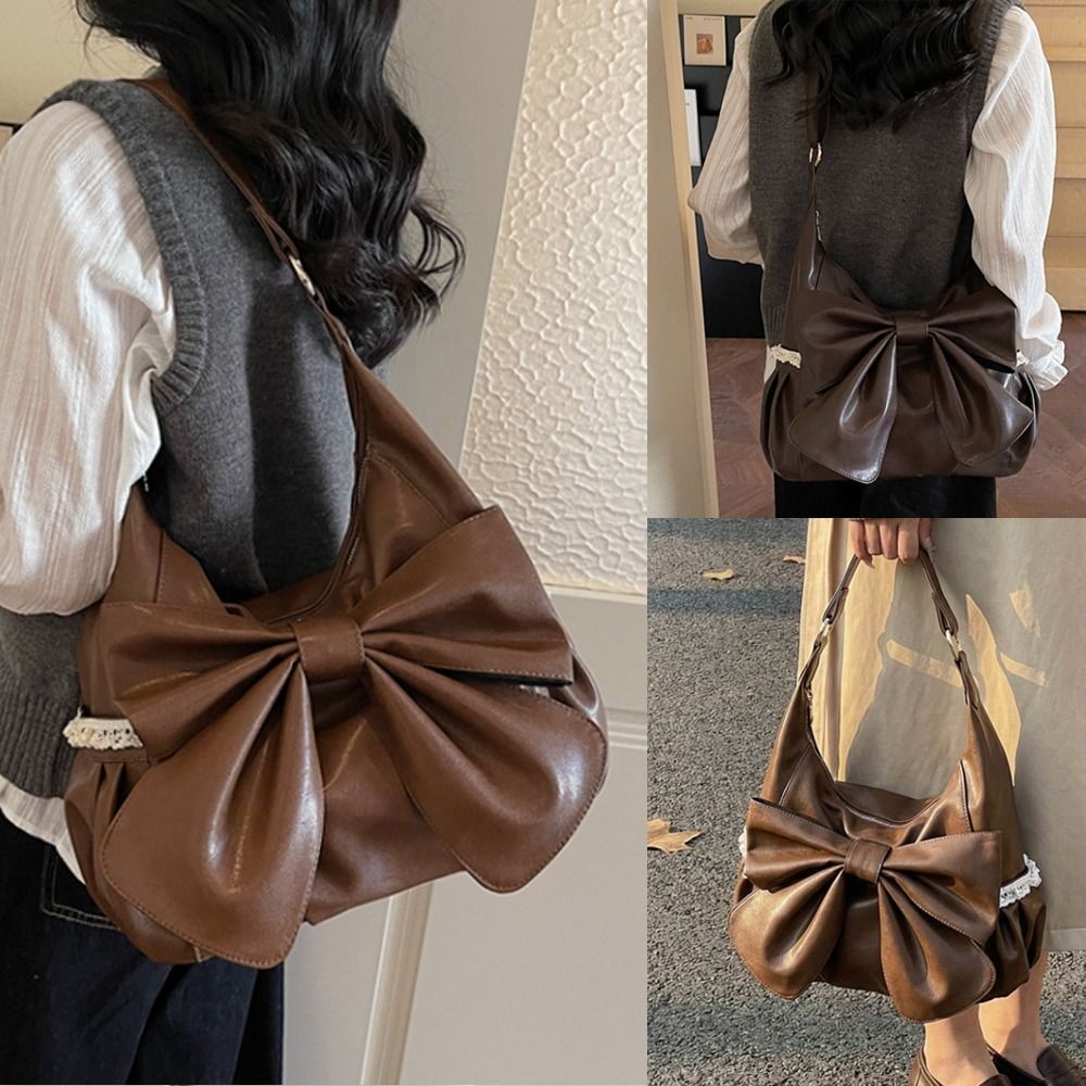 Large Capacity Lace Shoulder Bag with Large Bow Handbag Crossbody Bag