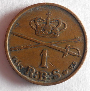 1856 DENMARK SKILLING - RARE TYPE - Excellent Rare Date Coin - lot #U9