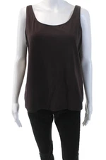Eileen Fisher Womens Scoop Neck Boxy Tank Top Dark Brown Cotton Size Large