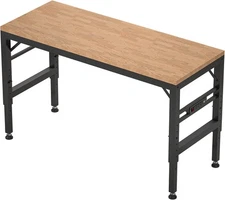 Height adjustable workbench 60 inches with power socket, rubber wood workbench
