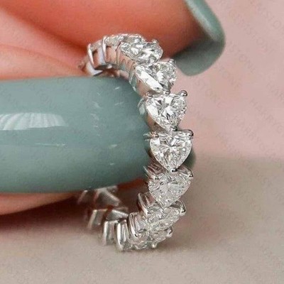 5.24Ct Heart Cut Moissanite Full Eternity Wedding Band in 14K White Gold Plated