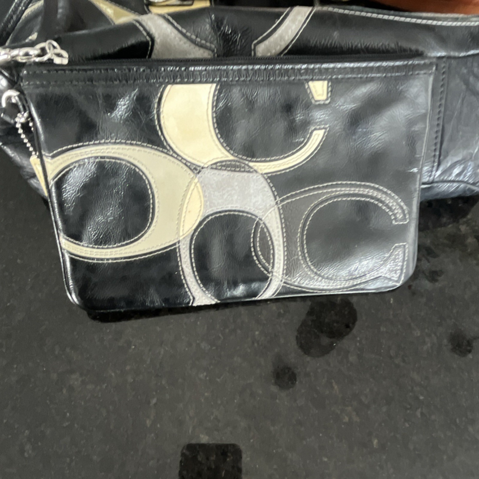 Coach Patchwork Black Beige Gray Shoulder Bag wit… - image 5