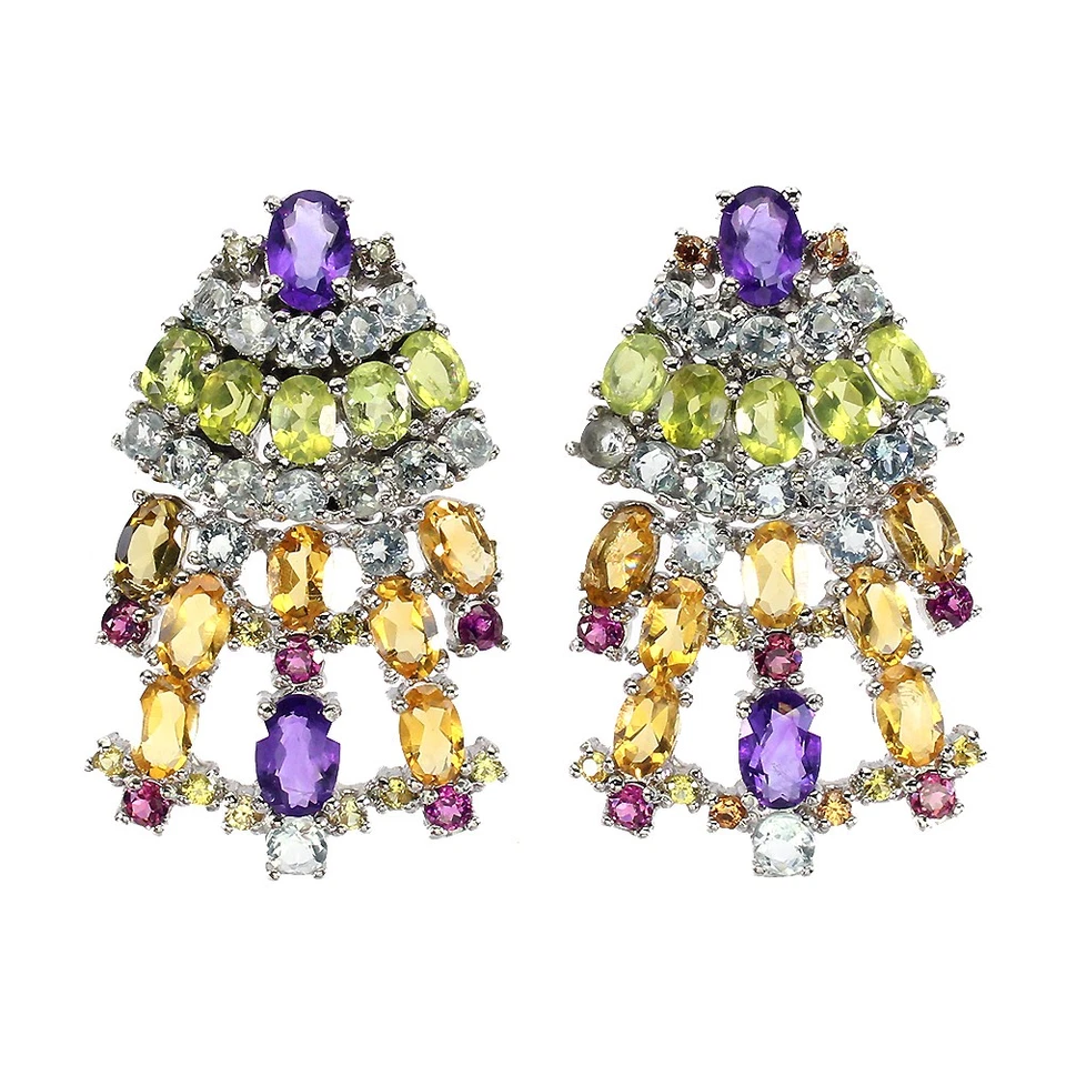 925 Orecchini Argento Sterling Ovale Ametista Acquamarina, Citrino Zaffiro Gemma - Immagine 2 di 4