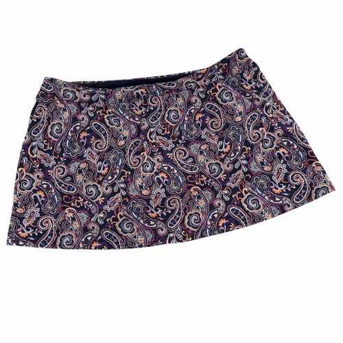 Lands' End Womens Paisley Swim Skirt Bottom Navy Built-In Brief Stretch 18W