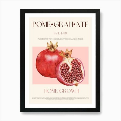 Granatapfel Obst Mid Century Kunst P gerahmt Wandbild Poster Leinwanddruck Bild