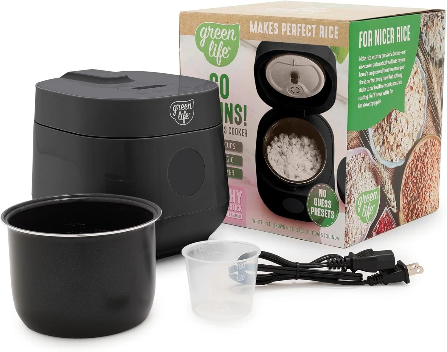 Digital Rice Cooker 2-Cups Uncooked/4-Cups Cooked Removable Nonstick Ceramic