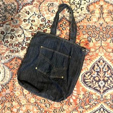 Dark Wash Denim Tote Bag Indigo Blue Cotton Jean Shoulder Bag with Front Pocket