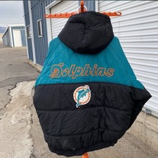 Vintage MIAMI DOLPHINS Pro Player Puffer Embroidered Logos Jacket Size Large NFL