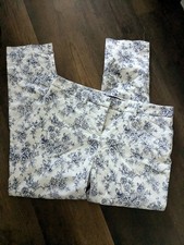 MARIO SERRANI Italy Womens Cropped Stretch Pants Botanical Floral White Blue 8