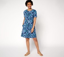 Denim & Co. Women's Petite Dress PL Favorite Jersey Knee Multi-colored A692710
