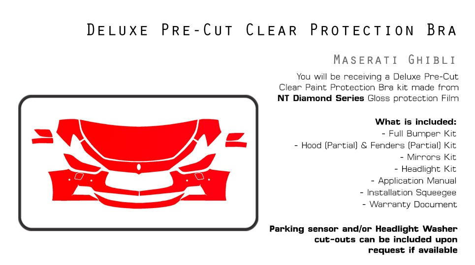 Maserati Ghibli 2014-2017 PreCut Paint Protection Film Clear Bra PPF Kit