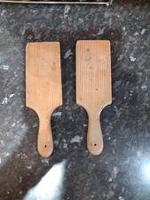 Vintage Pair  Of Butter Pats Paddles Ribbed Ridged 25 cm Wooden
