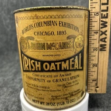 Irish Oatmeal Tin Vtg Collectible 5 Inch Storage Canister