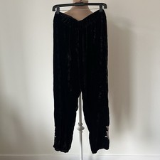 Johnny Was Santal Velvet Black Floral Embroidered Silk Blend Jogger Pants NWT XL