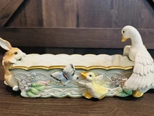Fitz & Floyd Garden Rhapsody Cracker Relish Dish Goose Bunny VTG  Easter Spring