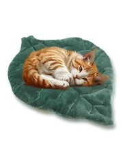 Cat Mat Self Warming Cat Bed 26"x20" Leaf Shaped Cotton Soft Warm Pet Pad Bla...