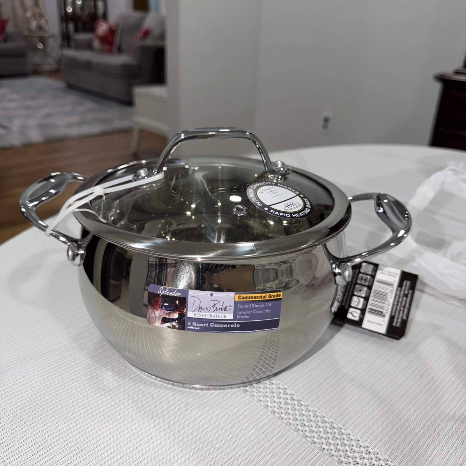 David Burke 3 Quart Stainless Steel Casserole With Lid Splendor Series 500F NWT