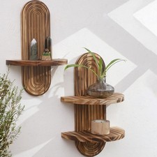 Floating Wall Shelf Middle Century Design Oval Wooden Storage Plant Display Rack