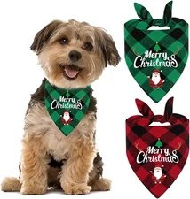 2 Pack Christmas pet Bandana,Classic Plaid Dog Scarf Triangle One Size, SET 1 
