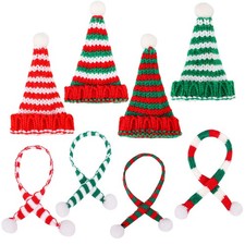 8 Pcs Mini Christmas Knit Hats Doll Santa Scarf Bottle Topper Tree Decor
